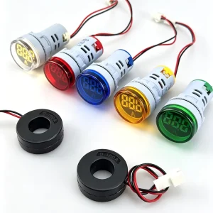 0 100A Digital Ammeter Current Meter LED Lamp Round Signal Light AC Frequency Meter Indicator Digital Display AD16 22DSA