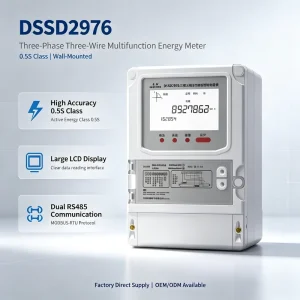 0.5S Class 3P3W 50 60Hz Electronic Multi Function Wall Mount Energy Meter (DSSD2976) With LCD and 2 Way RS485
