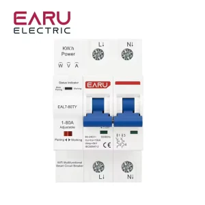 1 80A Adjustable 230V TUYA WIFI MCB Smart Circuit Breaker Energy Meter kWh Over Current Under Voltage Short Circuit EAL7 80TY