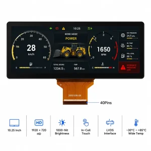 10.25″ *720 TFT LCD Module LVDS 1000Nits In Cell Touch 30C~+85C Off Highway Vehicles Digital Dashboard Aftermarket TMK