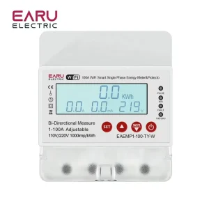 100A Tuya WiFi Single Phase Energy Meter Over Under Voltage Protector Electricity Bi Directional Measure kWh Power Meter EAEMP1