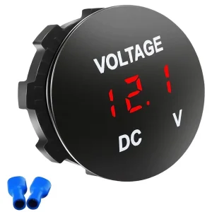 12V 24V DC Round Voltmeter LED Digital Display Marine Low Voltage Volt Meter 2Pin Car Battery Monitor Tester for Boat Truck RV