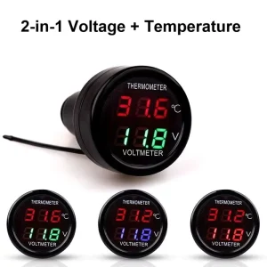 12V 24V Digital LCD Car Voltmeter Thermometer Cigarette Lighter Style 2-in-1 Voltage & Temperature Meter