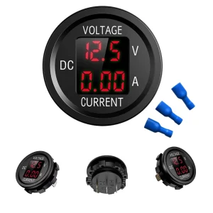 12V Round LED Digital Voltmeter Ammeter Waterproof DC Volt Amp Meter Car Van Battery Voltage Monitor Tester for Boat Motorcycle