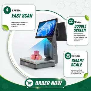 15.6 Inch Dual-Screen Label Printing Scale POS Weighing Scale for Fresh Products Meat Shop
