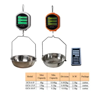 15kg LCD Electronic Hanging Price Scale Engineering Plastic Body Remote Controller for Grocery Store Weighing