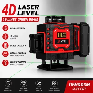 16 Line Green 4D 360 Self leveling Industrial Laser Level Factory Direct Supply for Construction