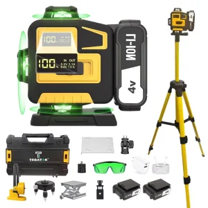 16 Line Green Laser Level Meter Equipped with Battery Featuring 4 x 360-Degree Green Cross Lines for Vertical and Horizontal