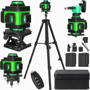 16 Line Laser Level 360 Self Leveling Professional 4D Green Cross Line Adjustable Brightness Remote Control Construction