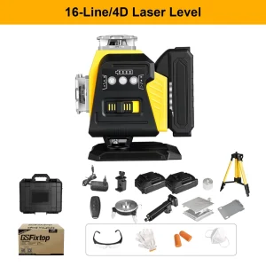 16 Lines Green Beam Self Leveling Laser Level Plus Minus 2mm Per 7m Accuracy Class 2 with Remote Control Stand Case OEM
