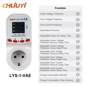 16A Adjustable AC 220V Automatic Voltage Current Reclosing Protector EU Socket Plug LCD Display Class Metering LYS 1 VAE