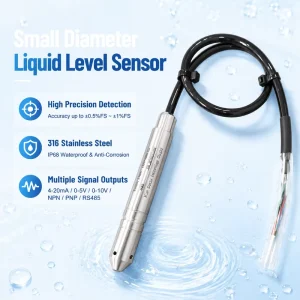 16mm Slim 316L Stainless Steel Submersible Level Sensor 4-20mA Liquid Level Sensor for Level Measuring Instruments