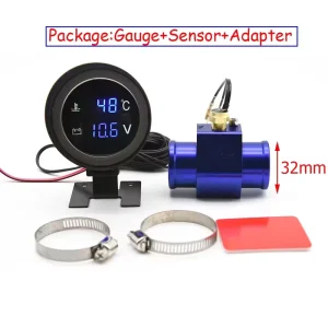 2 in 1 Car Water Temperature and Voltage 10 110C With Water Temp Joint Pipe Sensor 32MM Adapter 1 8NPT Sensor