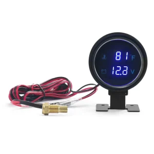 2 in 1 LCD Digital Car 12 24V Water Temperature Gauge Celsius Fahrenheit+Voltmeter Blue Light With 1 8NPT Temp Sensor