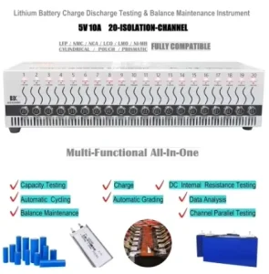 20 Channel 5V 10A Lithium Ion Cell Charge Discharge Testing Balance Maintenance Machine DT50W-20 Battery Cycler System