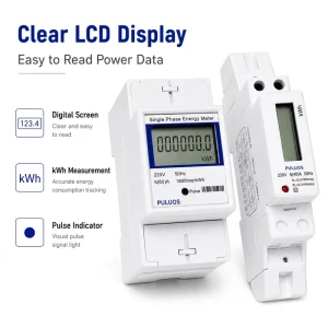 220V Single Phase Digital kWh Energy Meter DDS DIN Rail LCD Smart Electricity Meter 60A 2P Class 1 Accuracy