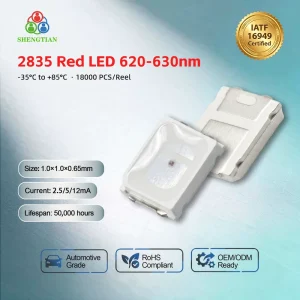 2835 SMD Red LED Sanan Chip 620 630nm IATF 16949 Certified 50000 Hours Lifespan for Automotive Appliances Safety and Electronics