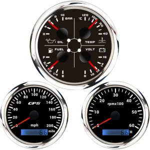 3 Gauge Set 85mm GPS Speedometer 0 200MPH Tachometer 85mm 4 in 1 Gauge for Boat