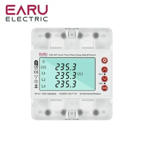 3 Phase 380V 100A Tuya WiFi Smart Bi Directional Energy Power kWh Meter Over Under Voltage Protector Relay Switch Current Limit