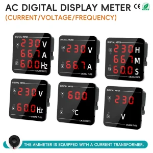 3 in 1 AC Digital Panel Meter 50-500V 0-100A LED Display Voltage Current Frequency (V/A/Hz) Triple Display Amperage Meter