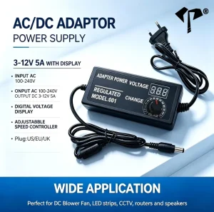 3V 12V Adjustable Voltage Power Adapter 1A 2A 3A 5A Stepless Speed Temperature Brightness Control for LEDs