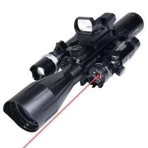 4-12X50IR+HD101+JG9Red+Flashlight Range Finder with Red Dot Green Laser Holographic Cross Line Hunting Scope