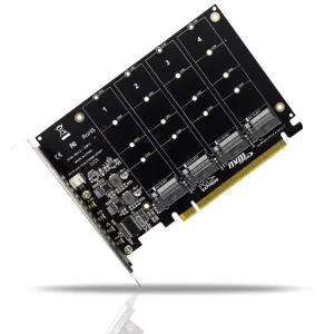 4 Port M.2 NVME SSD to PCIE X16 Adapter Converter Card Support 2230 2242 2260 2280 Host Controller Expansion Card LED Indicator