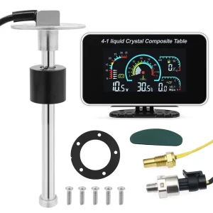 4 in 1 Car Gauge Oil Pressure Water Temp Voltmeter Fuel Level Gauge with 0 190ohm Sensor LED Digital Meter for Truck Car 12V24V