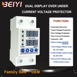 40A 63A 220v Dual Display Over and Under Voltage Protector Smart Adjustable Auto Reset Switch circuit breaker
