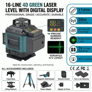 4D 16 Line Self leveling Cross Line Laser Level High Horizontal and Vertical Green Precision Digital Laser Level for Outdoor