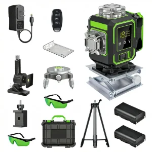 4D 16 Lines Green Laser Level 360° Self Leveling Cross Line 520nm 18650 Battery Industrial Grade for Construction DIY
