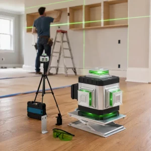 4D Self Leveling 16 Line Green Laser Level Battery Powered LED Measuring Tool for Construction and Home Renovation
