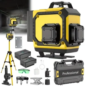 4D Self leveling Laser Level Instrument with 16 Lines and 360° Green Cross line Projector with Remote Control