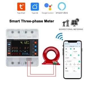 4P 100A Tuya WiFi Three Phase Energy Meter with Bi Directional Solar Energy Auto Reclosing Protector Relay Switch for Smart Life