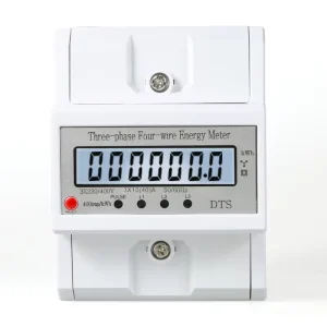 4P Guide Rail Type Three Phase Four Wire Class 1.0 Electric Energy Meter 380V LCD Display 40A Max Reset and Zero Clearing