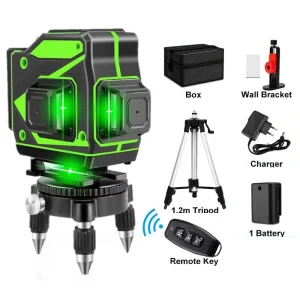 4d Green Laser Level 360 Rotary Self Leveling Green Beam Straight Tilt Line 12 Line Laser Leveling Machine