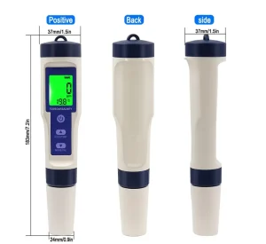 5 in 1 Digital Water Quality Tester Pen Type Portable LCD Display Lithium Battery Temperature ORP H2 Meter for Aquariums