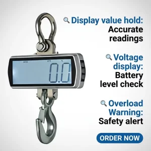 500kg Digital Crane Hanging Scale with Connectivity 41mm LCD with Remote for Data Analysis