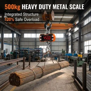 500kg Digital Hanging Scale with Waterproof Design 115mm Giant LCD and Infrared Remote for Safe Distance Weighing
