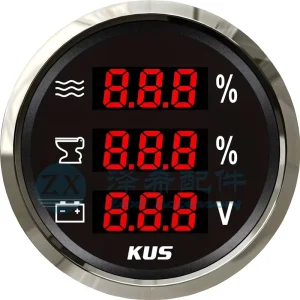 52mm 3-in-1 Digital Water Level Voltmeter Gauge, Fresh & Sewage Tank Indicator Meter for RV Marine Boat Caravan 12V 24V