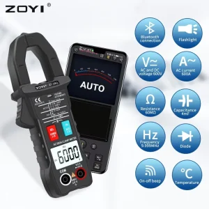 5BQ Digital Multimeter Clamp Meter 6000 Count True RMS AC Voltage Tester AC Current Hz Capacitance Ohm Data Hold for