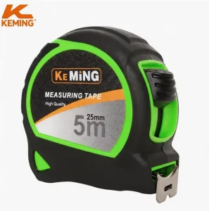 5m X 25mm Steel Measuring Tape Green Rubber Coated Anti-Slip Case Retractable Metric Tape Measure for Construction