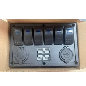 6 Gang Switch Panel With 4 Hole 2 Power Connector Plug 12 24V Blue LED On Off Rocker Switches Plastic Material