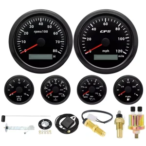 6 Gauge Set 85mm GPS Speedometer 120MPH Tachometer 8000RPM for Boat With Senders