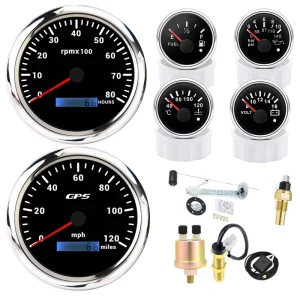 6 Gauge Set with Senders 85MM GPS Speedometer 0-120MPH With Tachometer 0-8000RPM