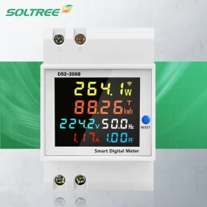 6 in 1 DIN Rail AC Power Monitor Voltage Current Power Factor Active Energy kWh Frequency Power Meter for 110V 220V 380V 100A