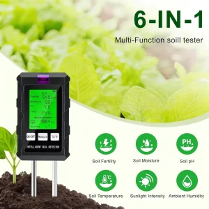6 in 1 Soil Tester Moisture Meter with pH Meter Soil Moisture Environment Sunlight Humidity Fertility for Agriculture