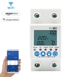 63A TUYA APP WiFi Smart Circuit Breaker Earth Leakage Over Under Adjustable Voltage Protector Relay Energy Power KWh Meter