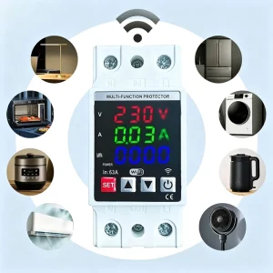 63A WiFi Multi Function Voltage Current Kwh Protector Over Under Voltage Overload Surge Protection For Home Distribution Box