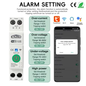 63A WiFi Smart MCB Circuit Breaker KWh Monitoring Overcurrent & Over Under Voltage Protection Timer Relay Tuya Smart Life